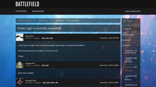 Online Login is currently unavailable — Battlefield Forums