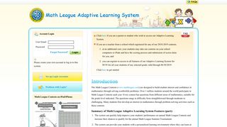 Math League Adaptive Learning System