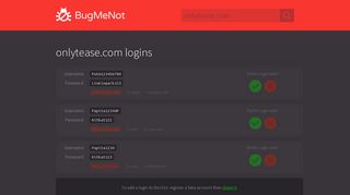 onlytease.com passwords - BugMeNot