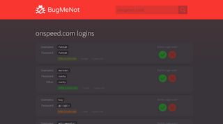 onspeed.com passwords - BugMeNot