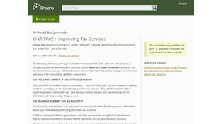 Newsroom : ONT-TAXS : Improving Tax Services