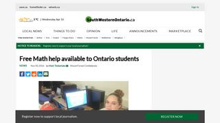 Free Math help available to Ontario students | SouthWesternOntario.ca
