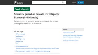 Security guard or private investigator licence (individuals) | Ontario.ca