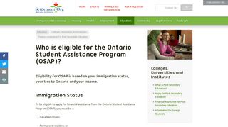 Who is eligible for the Ontario Student Assistance Program (OSAP)?
