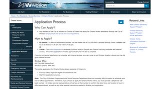 Ontario Works Application - City Of Windsor