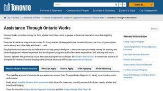 Assistance Through Ontario Works – City of Toronto