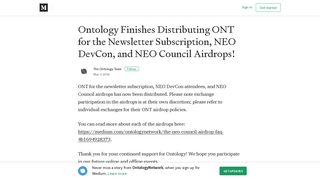 Ontology Finishes Distributing ONT for the Newsletter Subscription ...