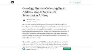 Ontology Finishes Collecting Email Addresses for its Newsletter ...