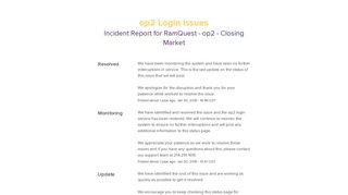 RamQuest - op2 - Closing Market Status - op2 Login Issues