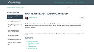 Open as App Player | Download and log in – Open as App Support