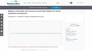 MySpace and Google Join Forces to Launch Open Platform for Social ...