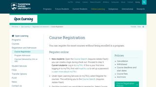 Course Registration: Thompson Rivers University, Open Learning