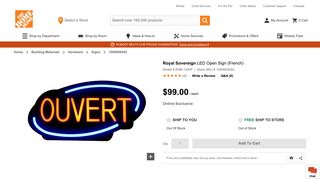 Royal Sovereign LED Open Sign (French) | The Home Depot Canada