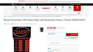 Royal Sovereign® LED Open Sign with Business Hours, French ...