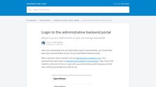 Login to the administrative backend portal | OpenWater Help Center