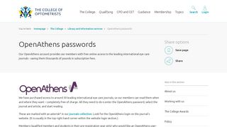 OpenAthens passwords - College of Optometrists