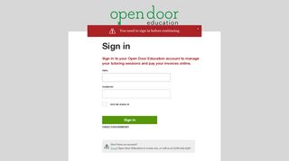 Open Door Education Online: Please sign in