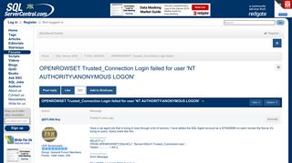 OPENROWSET Trusted_Connection Login failed for user 'NT AUTHORITY ...