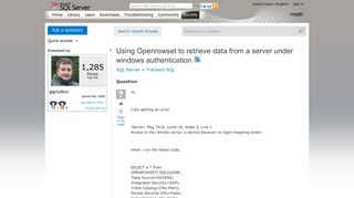 Using Openrowset to retrieve data from a server under windows ...