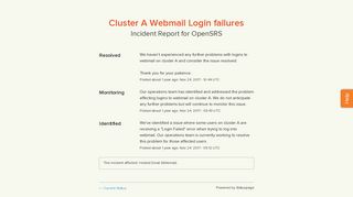 OpenSRS Status - Cluster A Webmail Login failures