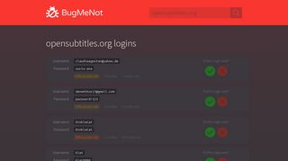 opensubtitles.org passwords - BugMeNot