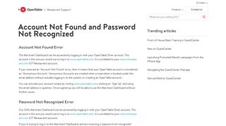 Account Not Found and Password Not Recognized - OpenTable
