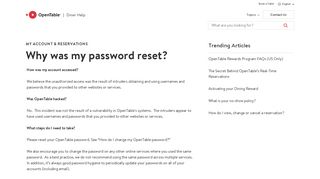 Why was my password reset? - OpenTable Help for Diners