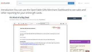 Introduction You can use the OpenTable Gifts Merchant Dashboard to ...