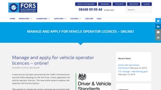 Manage and apply for vehicle operator licences – online! - FORS ...