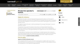 Private hire operator's licence - Cornwall Council