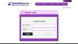 Opinion Wizard user login page