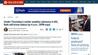 Under Thursday's winter weather advisory in DC, feds will know status ...