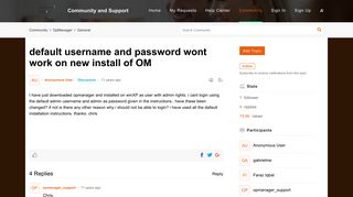 default username and password wont work on new install of OM