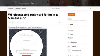 Community | Which user and password for login to Opmanager?