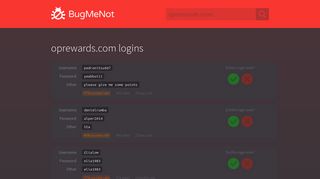 oprewards.com passwords - BugMeNot