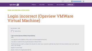 Login incorrect (Opsview VMWare Virtual Machine) | Opsview