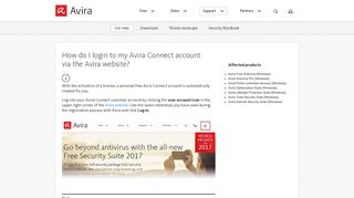 How do I login to my Avira Connect account via the Avira website?