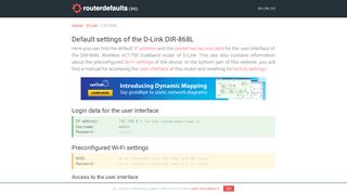 Default settings of the D-Link DIR-868L - routerdefaults.org