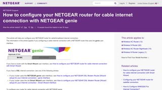 How to configure your NETGEAR router for cable ... - Netgear KB