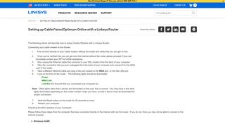 Setting up CableVision/Optimum Online with a Linksys Router