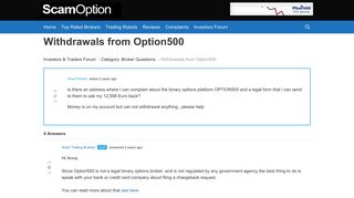 Withdrawals from Option500 - Investors Forum - Scam Trading Brokers