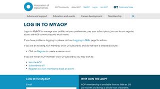 MyAOP log in - Association of Optometrists