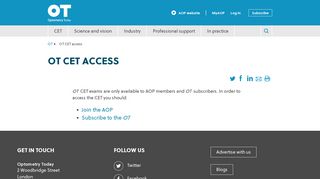 OT CET access - Association of Optometrists