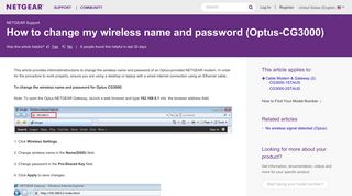 How to change my wireless name and password (Optus-CG3000 ...