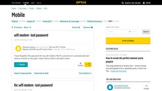 wifi modem - lost password - Yes Crowd - Optus
