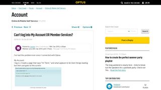 Can't log into My Account OR Member Services? - Yes Crowd - Optus