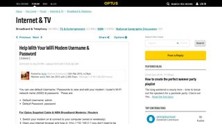 Help With Your WiFi Modem Username & Password - Yes Crowd - Optus