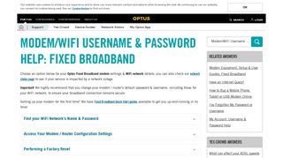 Modem/WiFi Username & Password Help: Fixed Broadband - Optus