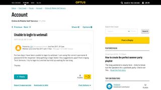 Unable to login to webmail - Yes Crowd - Optus