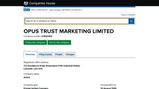 OPUS TRUST MARKETING LIMITED - Overview (free company ...